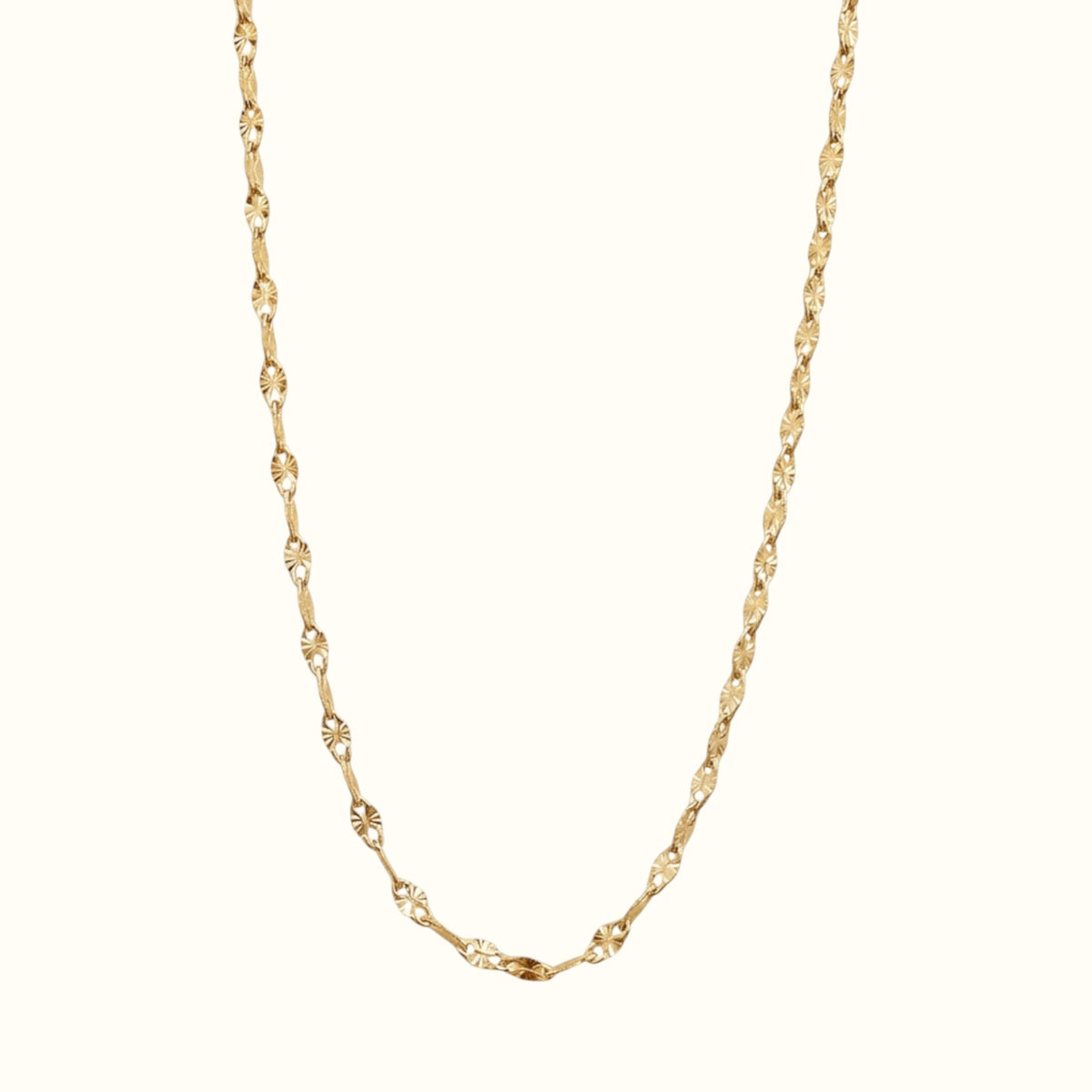 DUGO gold lip chain necklace with high-polish diamond-cut texture, 18K gold filled stainless steel jewelry.