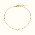 DUGO delicate gold chain bracelet featuring three minimalist open heart station links with a lobster clasp closure.