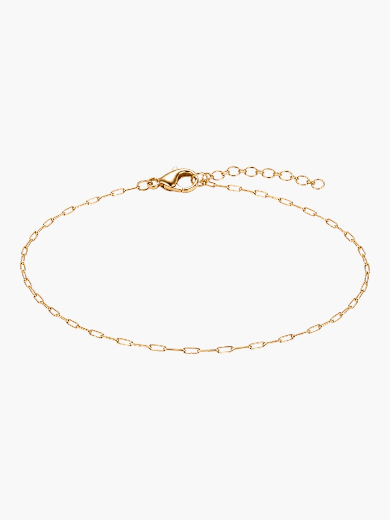 DUGO dainty 18K gold filled paperclip chain bracelet with a secure lobster clasp and adjustable extender chain.
