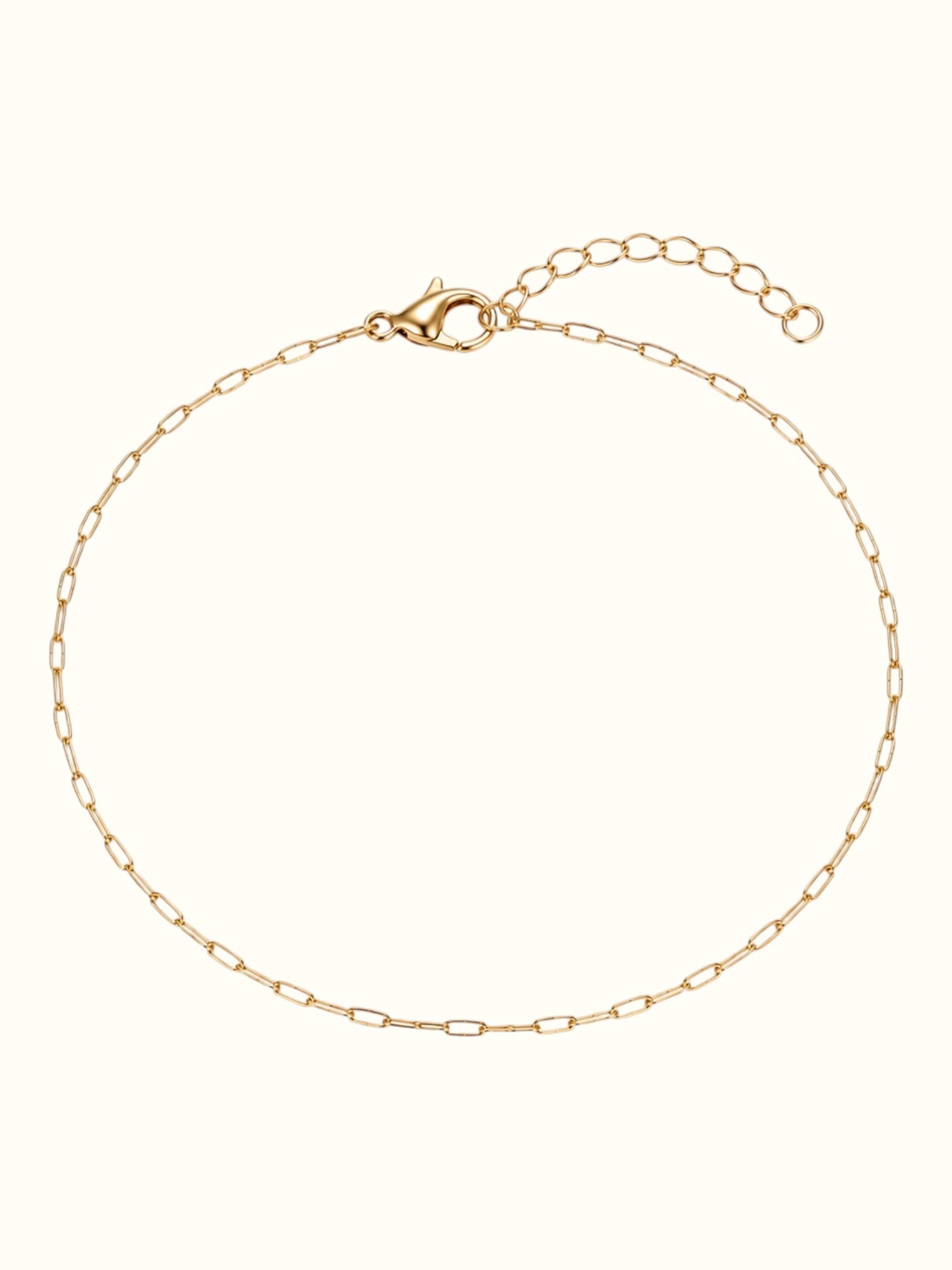 DUGO dainty 18K gold filled paperclip chain bracelet with an adjustable extender and secure lobster clasp.
