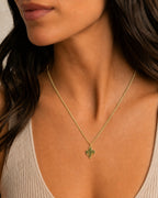 Woman wearing the DUGO gold Pave Cactus Pendant Necklace