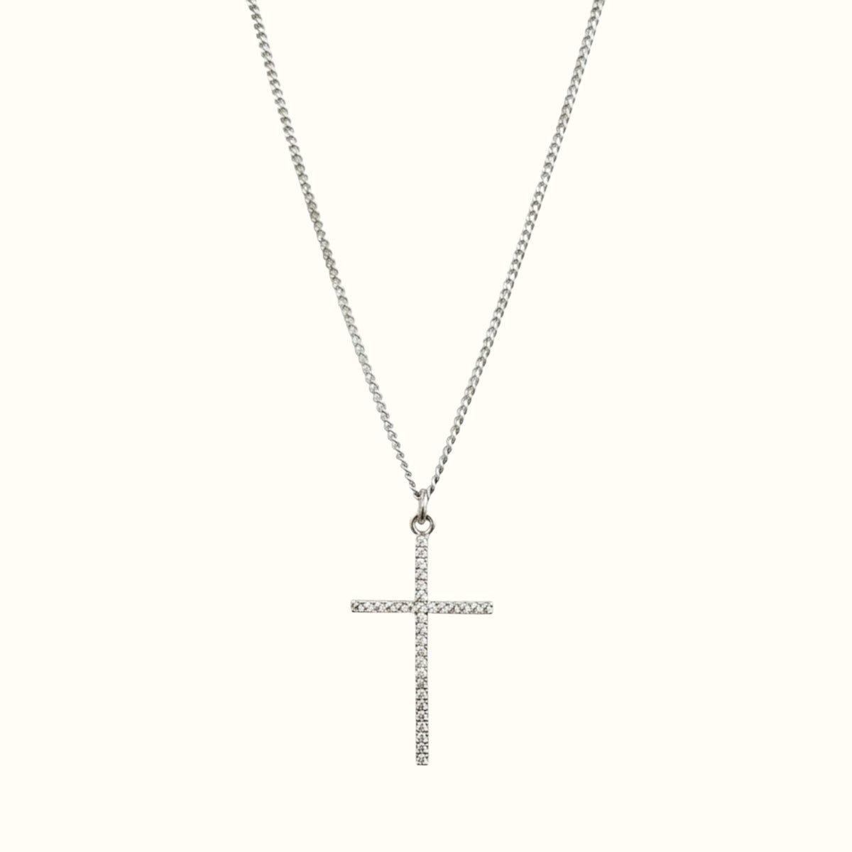 DUGO 18K gold filled cross necklace with sparkling CZ pave stones on a delicate chain, waterproof and hypoallergenic.