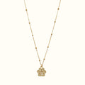 DUGO 18K gold filled paw print pendant necklace with a delicate beaded ball chain for pet lovers.