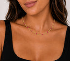 Woman wearing the DUGO gold pink Enamel Curb Chain Necklace
