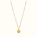 DUGO 18K gold filled puffy heart pendant necklace on a delicate beaded ball chain, waterproof and tarnish-resistant.