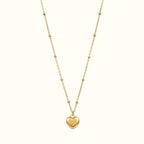 DUGO 18K gold filled puffy heart pendant necklace on a delicate beaded ball chain, waterproof and tarnish-resistant.