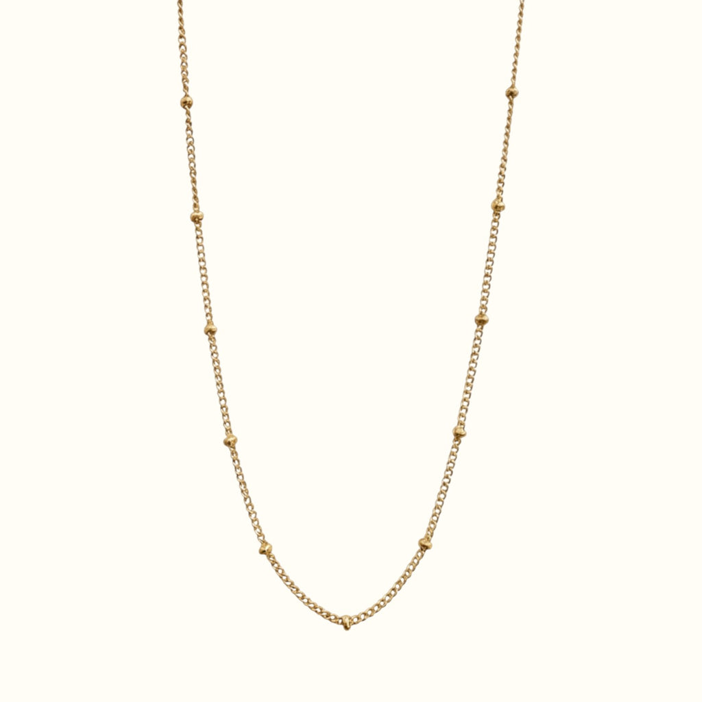 DUGO gold satellite bead chain necklace made of 18K gold-filled stainless steel, waterproof and non-tarnish design.