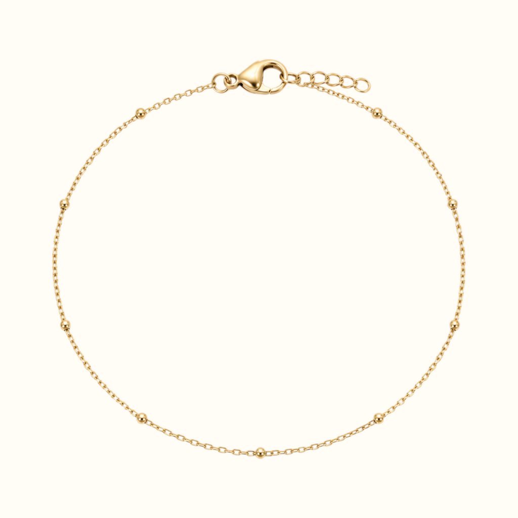 DUGO dainty gold satellite chain bracelet with polished beads on a minimalist delicate link chain
