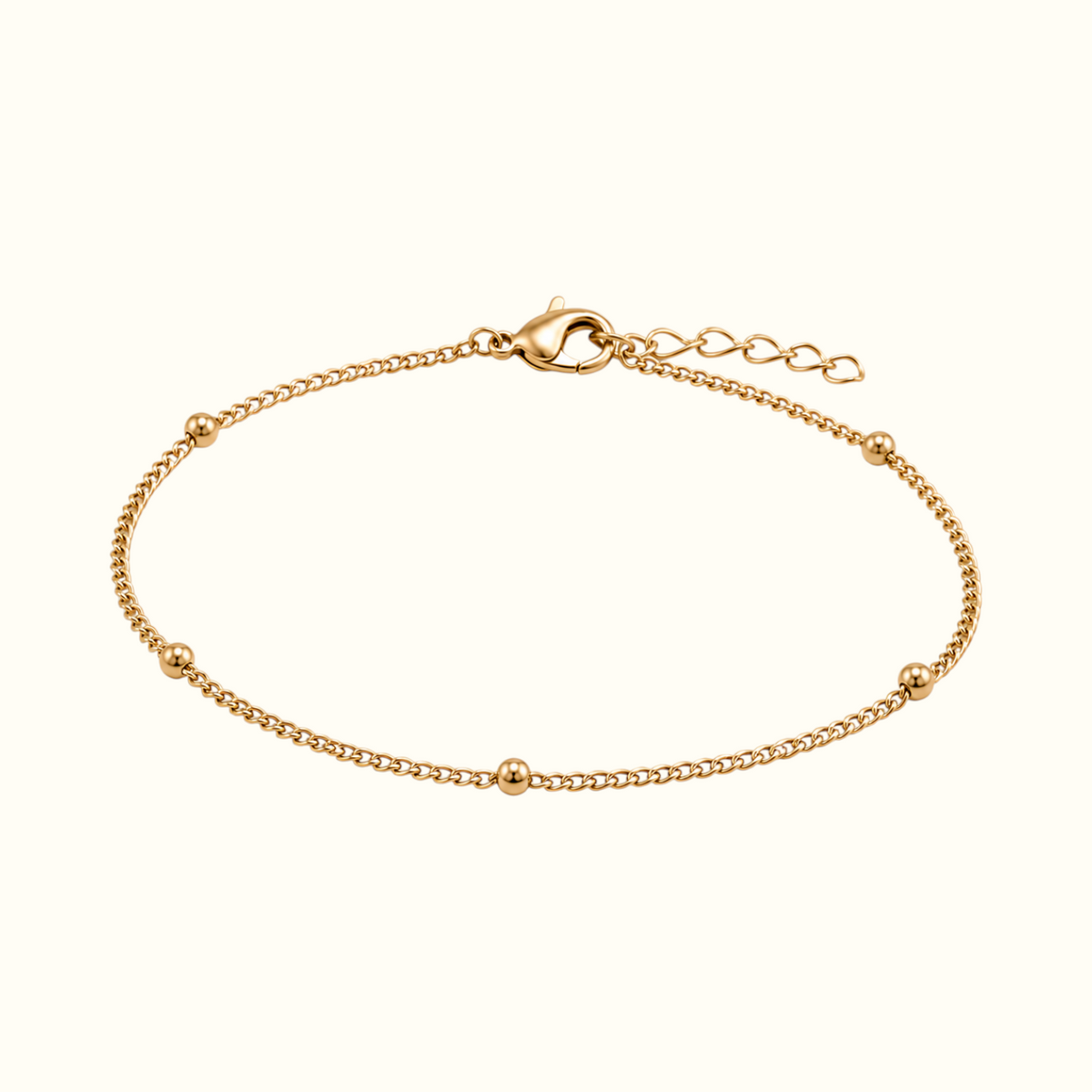 DUGO gold satellite curb chain bracelet with delicate polished beads and a secure lobster clasp closure.