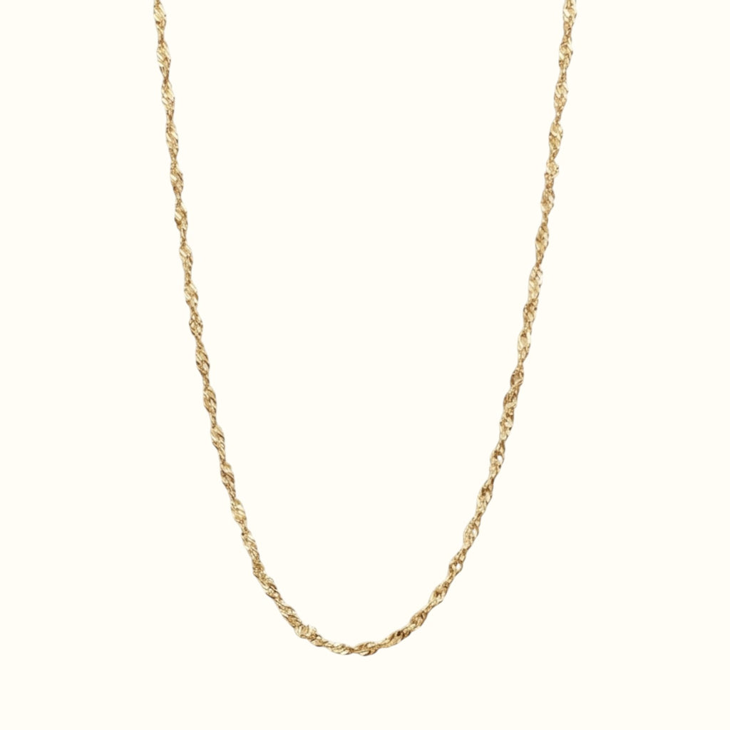 DUGO gold Singapore chain necklace featuring a twisted rope design in 18K gold filled stainless steel.