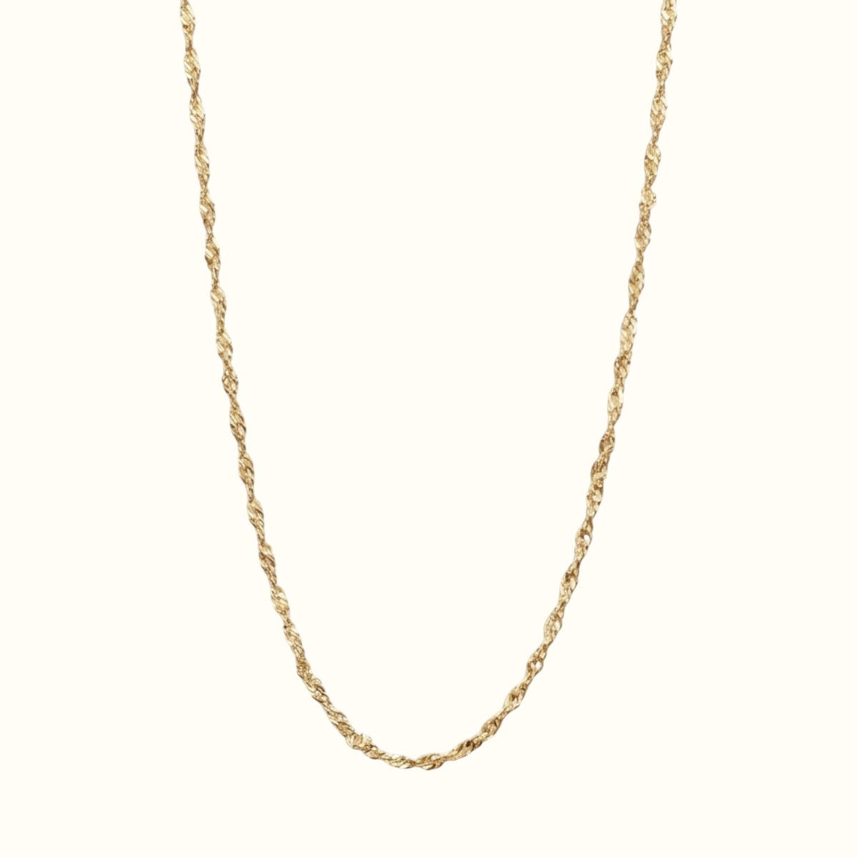 DUGO gold Singapore chain necklace featuring a twisted rope design in 18K gold filled stainless steel.