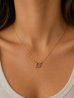 Woman wearing the DUGO gold Spring Ring Clasp Chain Necklace