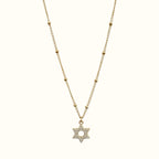 DUGO 18K gold filled Star of David necklace with a delicate beaded chain and sparkling CZ stone pendant
