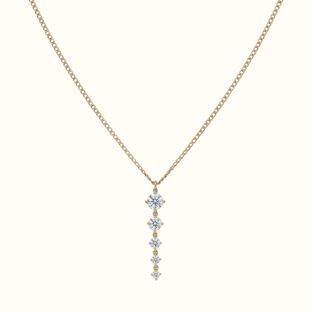 DUGO gold tennis five links necklace with clear brilliant-cut stones on a thin curb chain