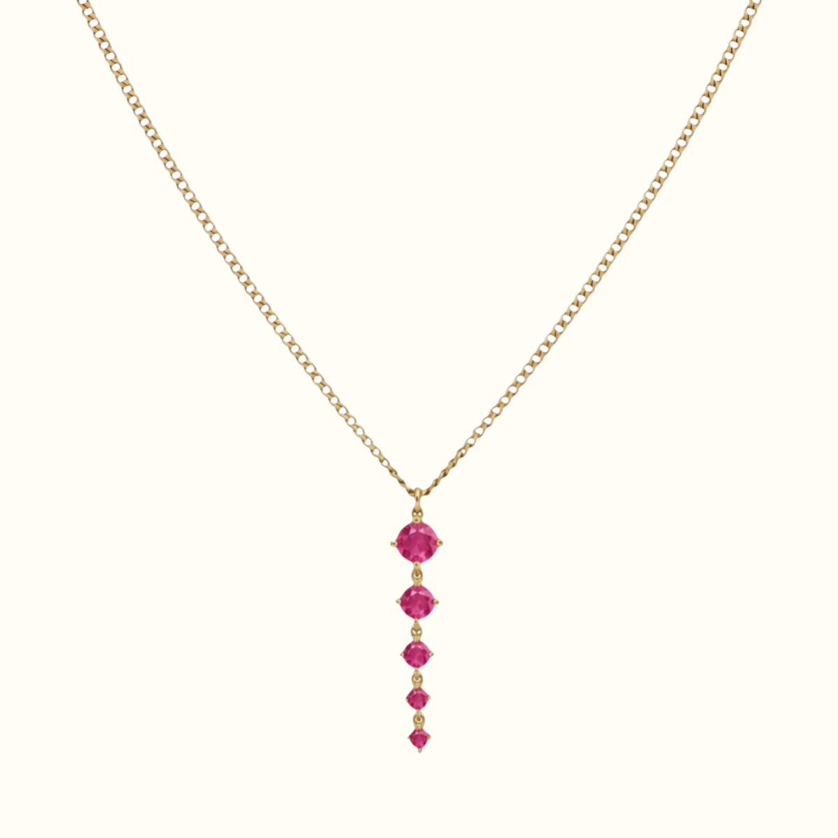 DUGO gold tennis five links necklace with five pink stones on a thin curb chain