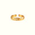 DUGO adjustable hammered band ring in 18K gold-plated stainless steel with a textured minimalist design.