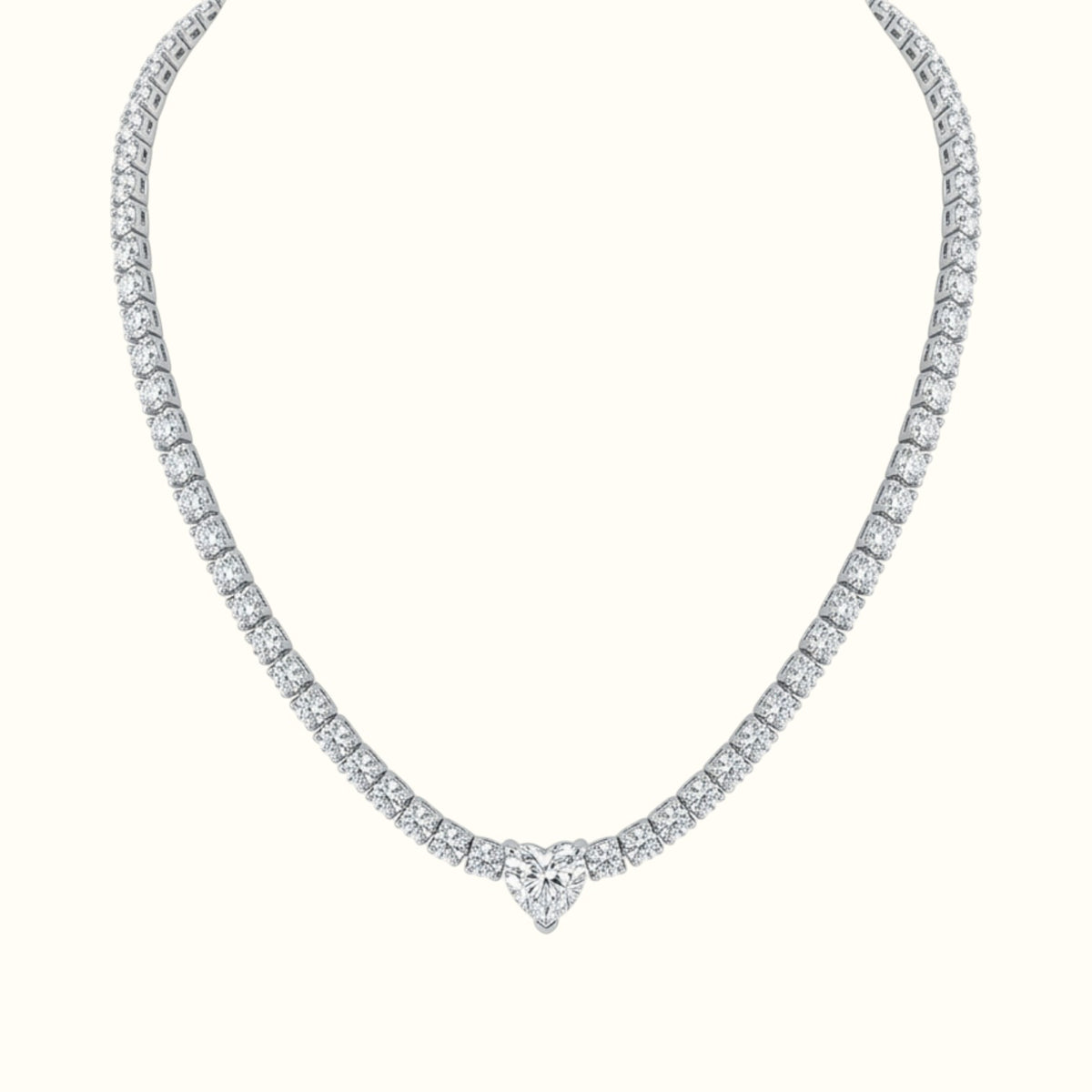 DUGO heart-shaped cubic zirconia tennis necklace in silver-tone stainless steel with a secure lobster clasp