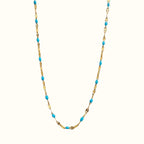 DUGO Lip Colors Chain necklace featuring 18K gold filled links with vibrant turquoise enamel beads