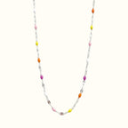 DUGO Lip Colors Chain necklace featuring silver stainless steel links with vibrant multi-colored enamel beads.