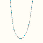 DUGO Lip Colors Chain necklace featuring silver links accented with vibrant turquoise enamel beads.