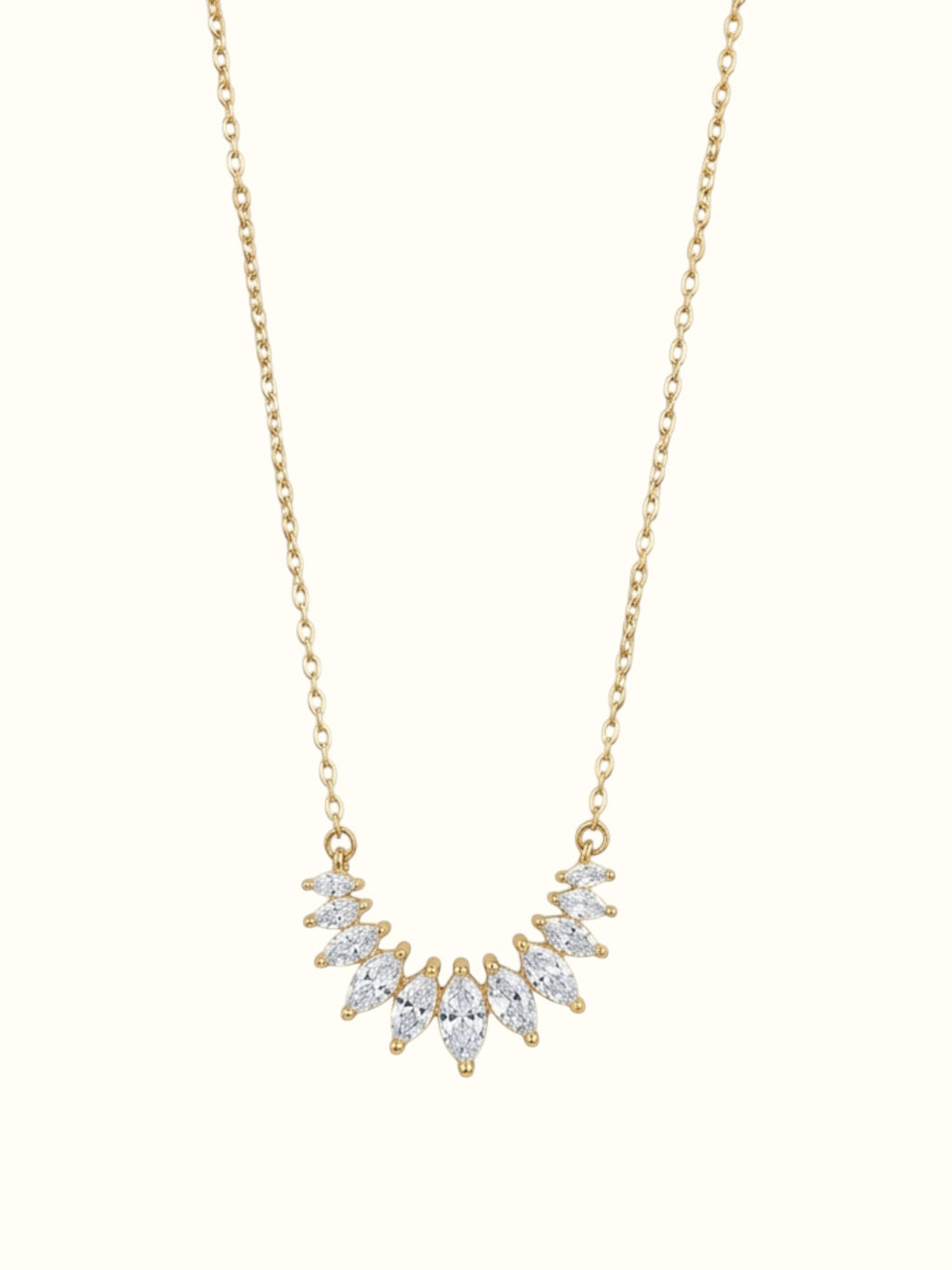DUGO marquise zirconia necklace featuring sparkling CZ stones in an 18K gold filled setting on a delicate chain.