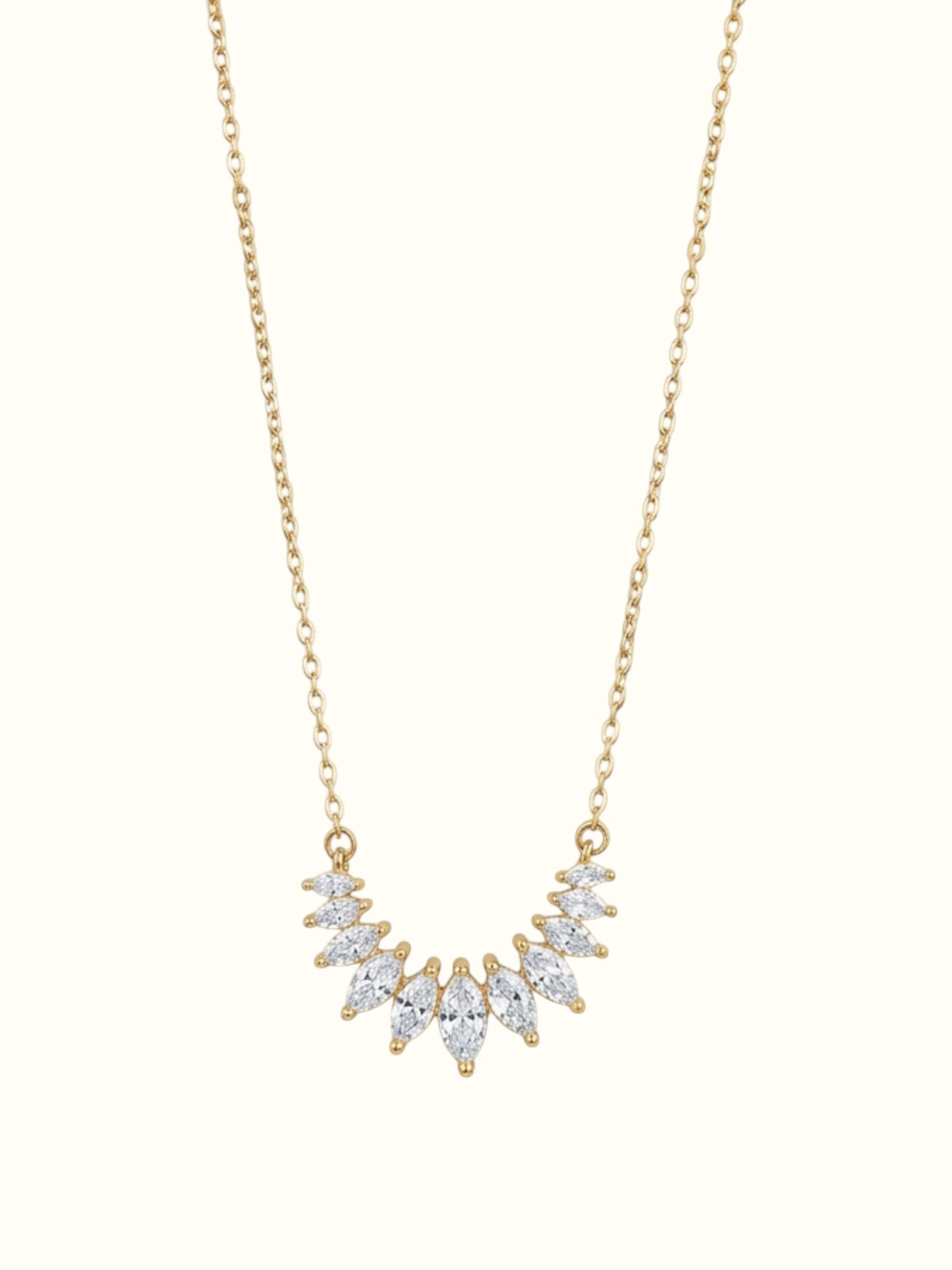 DUGO marquise zirconia necklace featuring sparkling CZ stones in an 18K gold filled setting on a delicate chain.