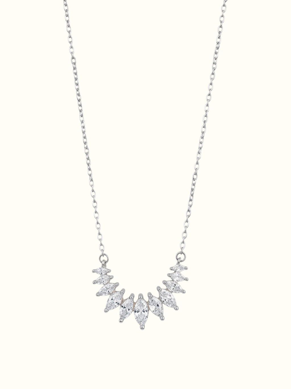 DUGO marquise zirconia necklace featuring a silver-tone chain with a sparkling cluster of marquise-cut CZ stones.