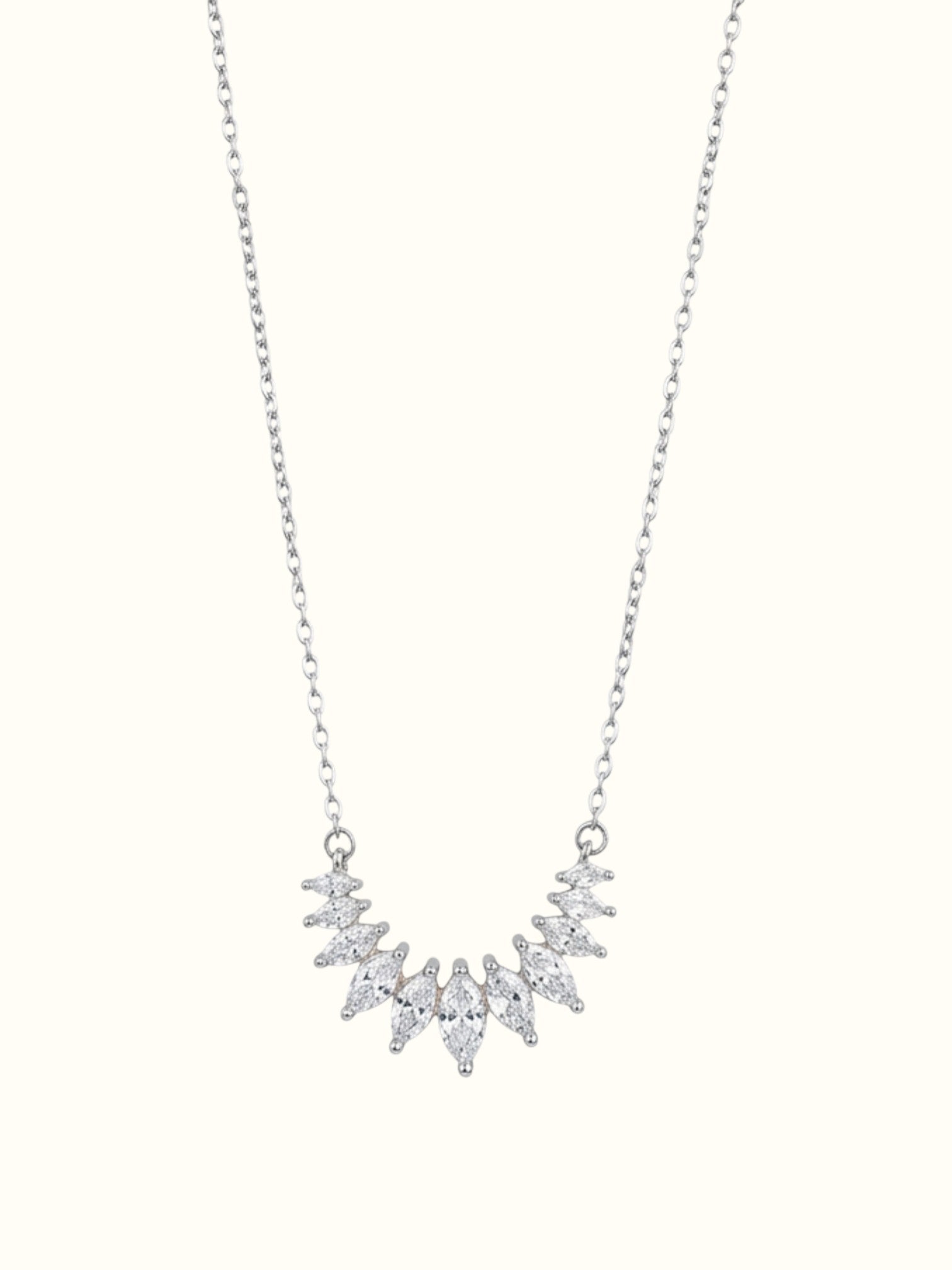DUGO marquise zirconia necklace featuring a silver-tone chain with a sparkling cluster of marquise-cut CZ stones.