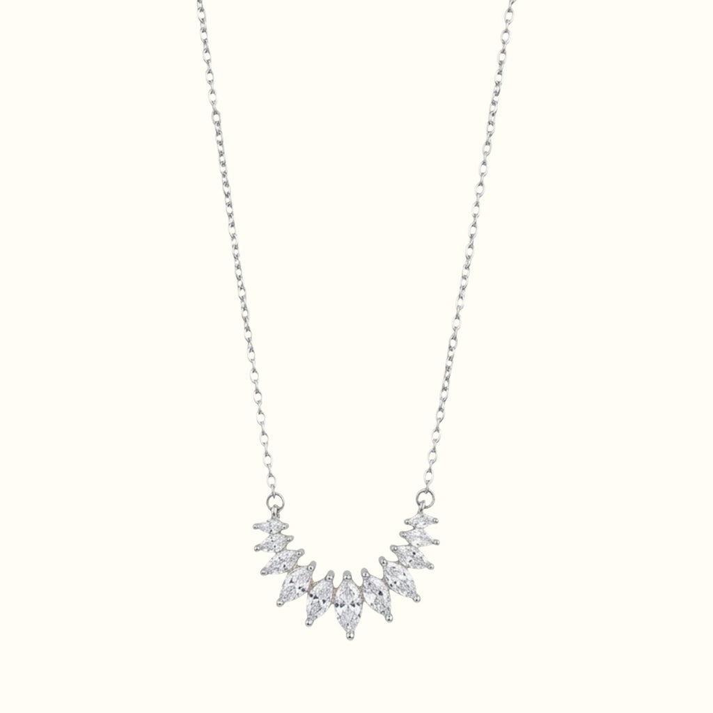 DUGO marquise-cut cubic zirconia necklace with a silver-tone chain and a curved, sparkling crystal pendant.