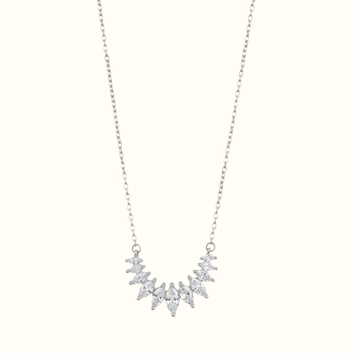 DUGO marquise-cut cubic zirconia necklace with a silver-tone chain and a curved, sparkling crystal pendant.