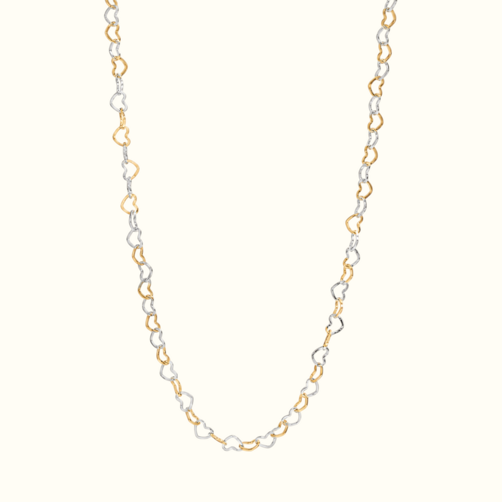 DUGO two-tone gold and silver mini open heart link chain necklace for everyday layering