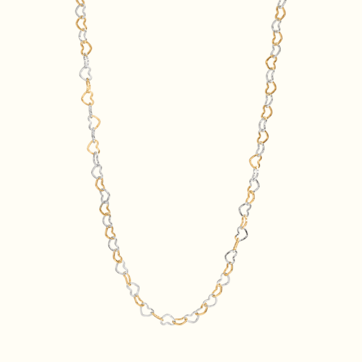DUGO two-tone gold and silver mini open heart link chain necklace for everyday layering