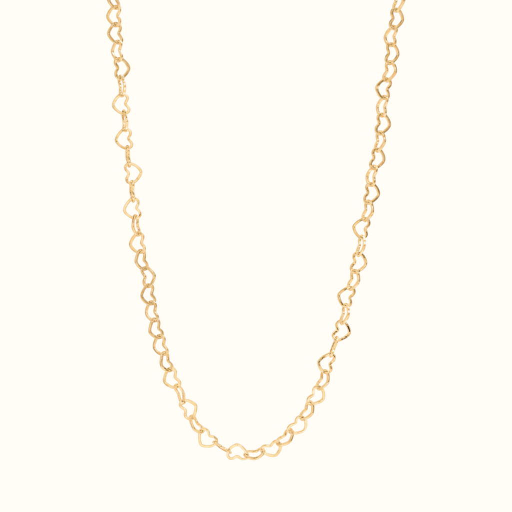 DUGO gold mini open heart link chain necklace with a delicate and romantic design for everyday layering.