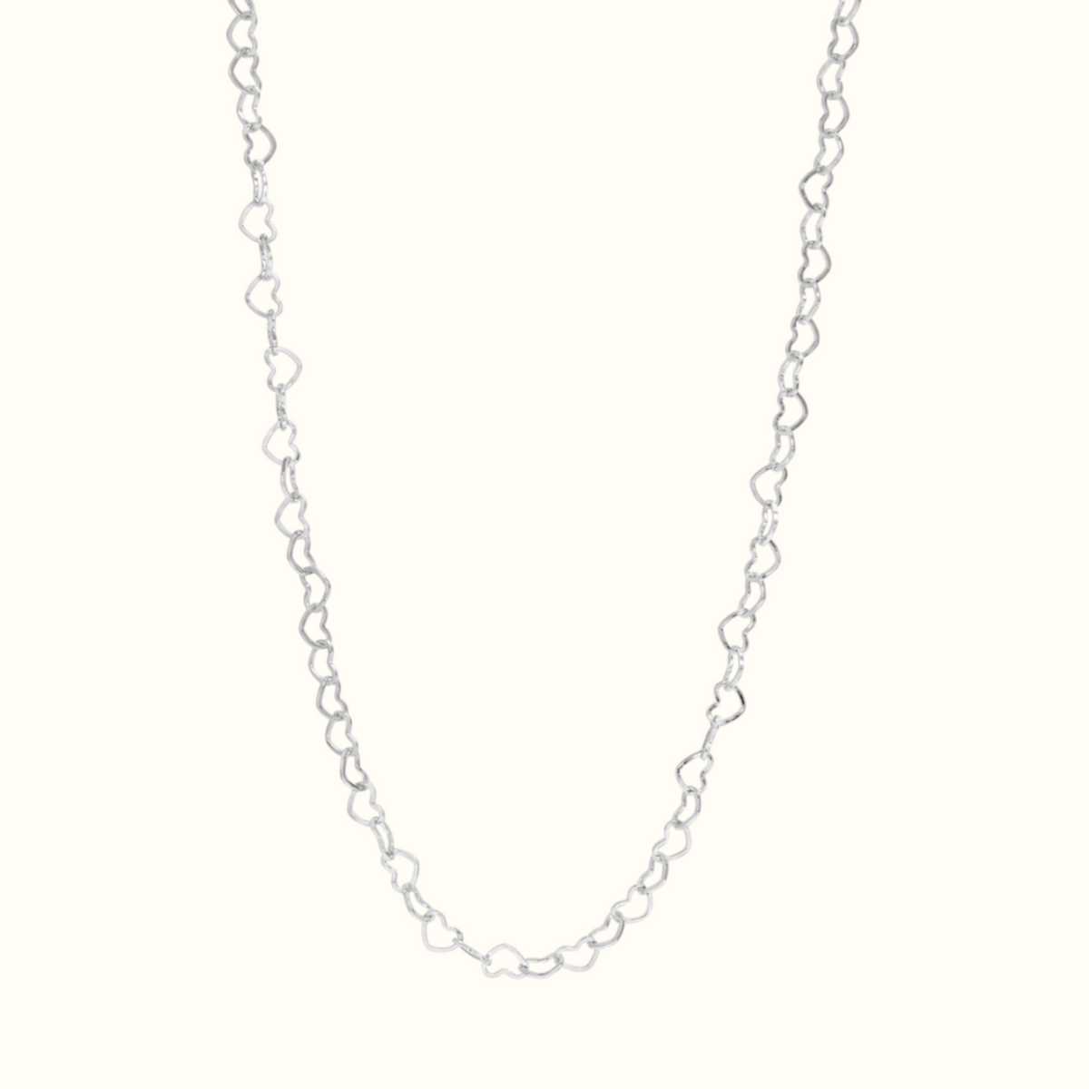 DUGO silver mini open heart chain necklace with delicate heart-shaped links for a romantic layered look.