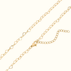 DUGO gold mini open heart link chain necklace with a lobster clasp and adjustable extender on a white background.