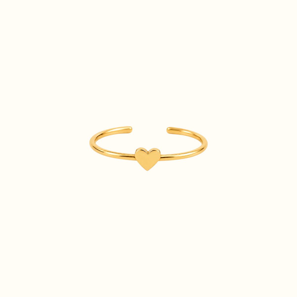 DUGO minimalist gold heart ring with an adjustable open-band design and a smooth polished finish.