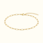 DUGO gold paperclip chain anklet with elongated links and a lobster clasp closure on a white background