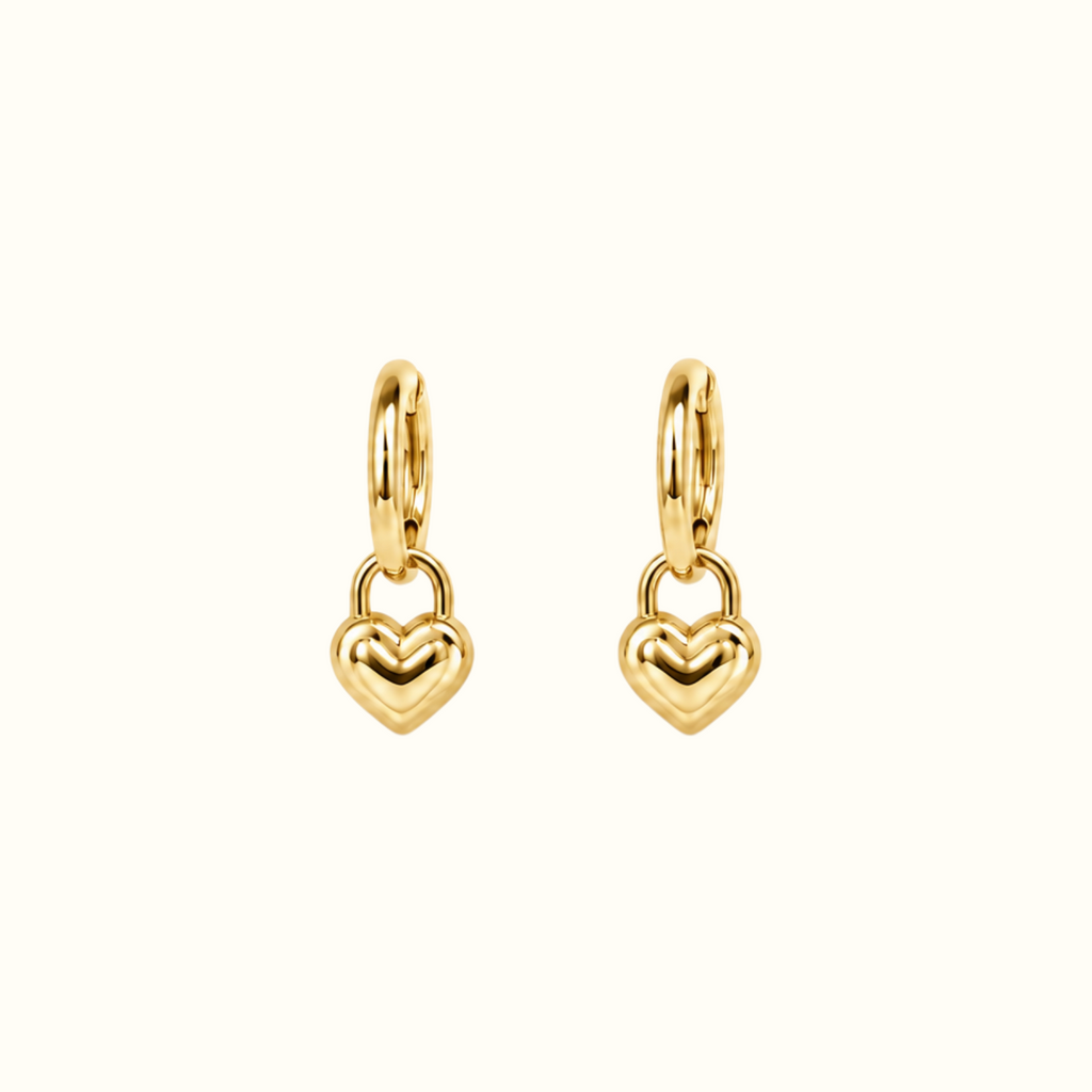 DUGO polished gold Puffy Heart Hoop Earrings