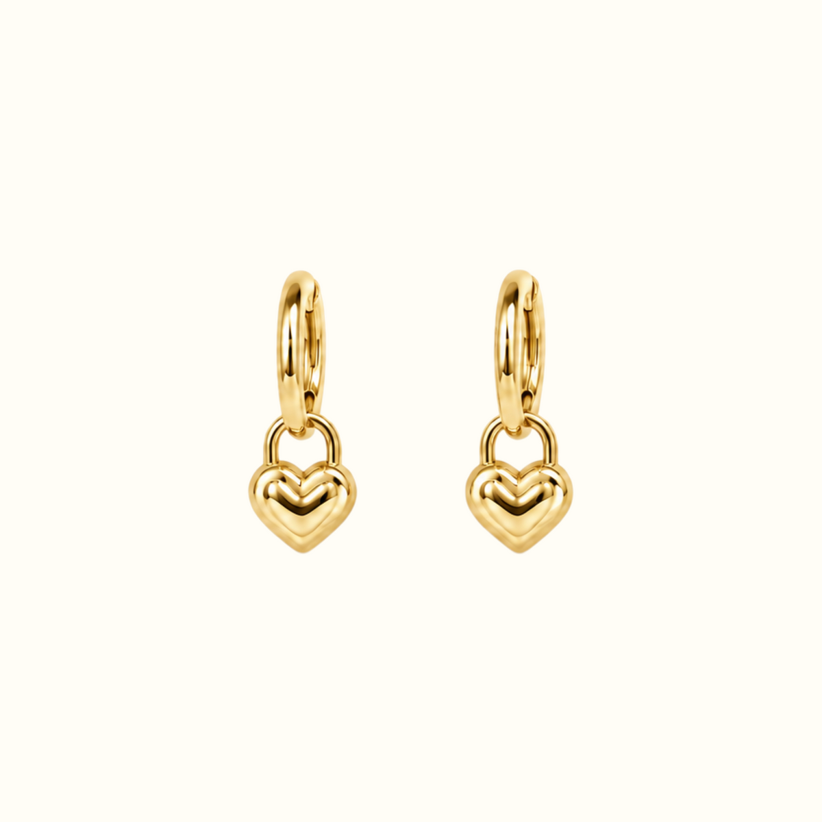 DUGO polished gold Puffy Heart Hoop Earrings