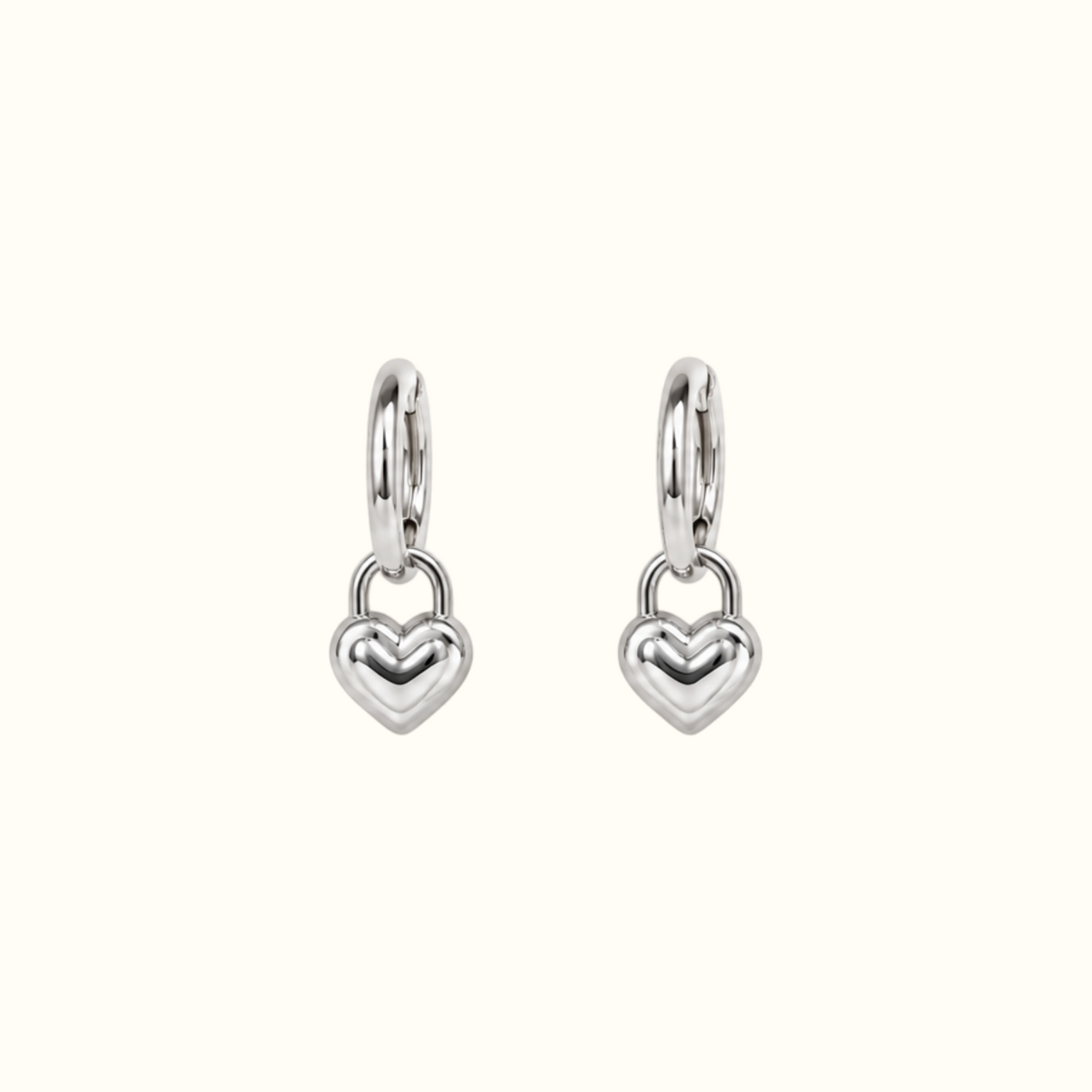 DUGO polished silver Puffy Heart Hoop Earrings