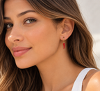 DUGO Red Italian Horn Earrings worn by a model