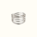 DUGO silver-toned adjustable dome ring featuring a modern sculptural design with layered ribbed detailing