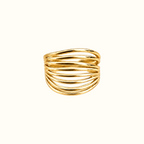 DUGO gold ribbed dome ring with a sculptural multi-layered design and an adjustable open band for a comfortable fit.