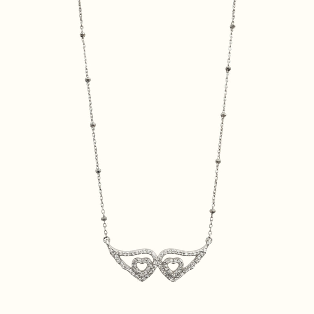 DUGO silver Angel Wings Zirconia Necklace, 18K gold filled and waterproof