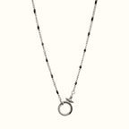 DUGO silver chain necklace with a black accent and a functional spring gate carabiner clasp for charm customization.