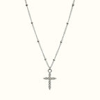 DUGO dainty silver-tone cross pendant necklace on a delicate ball chain, waterproof and tarnish-resistant design.