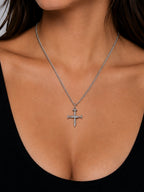 Woman wearing the DUGO silver Cross Nail Zirconia Necklace