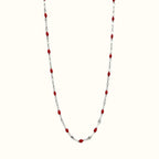 DUGO Lip Colors Chain necklace featuring silver-tone links accented with small red enamel beads.