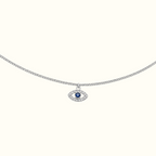 DUGO delicate silver evil eye bracelet with a blue zirconia center stone and sparkling clear crystal accents