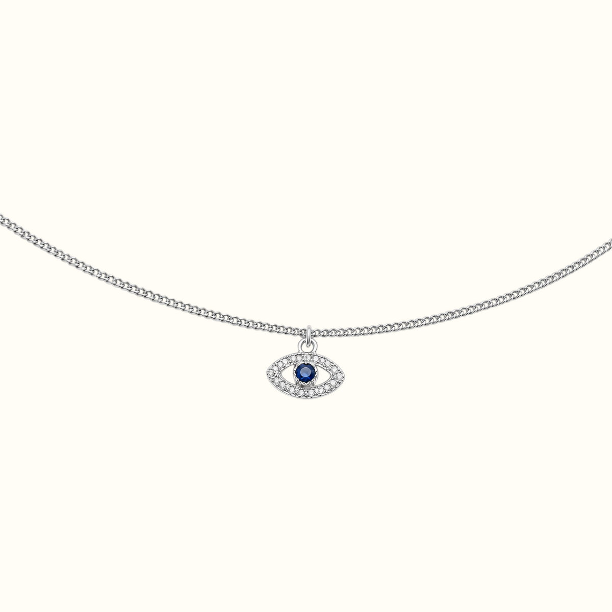 DUGO delicate silver evil eye bracelet with a blue zirconia center stone and sparkling clear crystal accents
